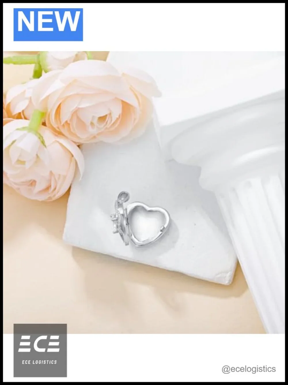 10k White Gold 1ct Moissanite Photo Locket Necklace Adjustable Chain